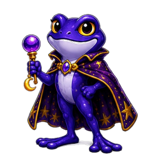 Cosmic frog skin — purple wizard frog with a starry cape